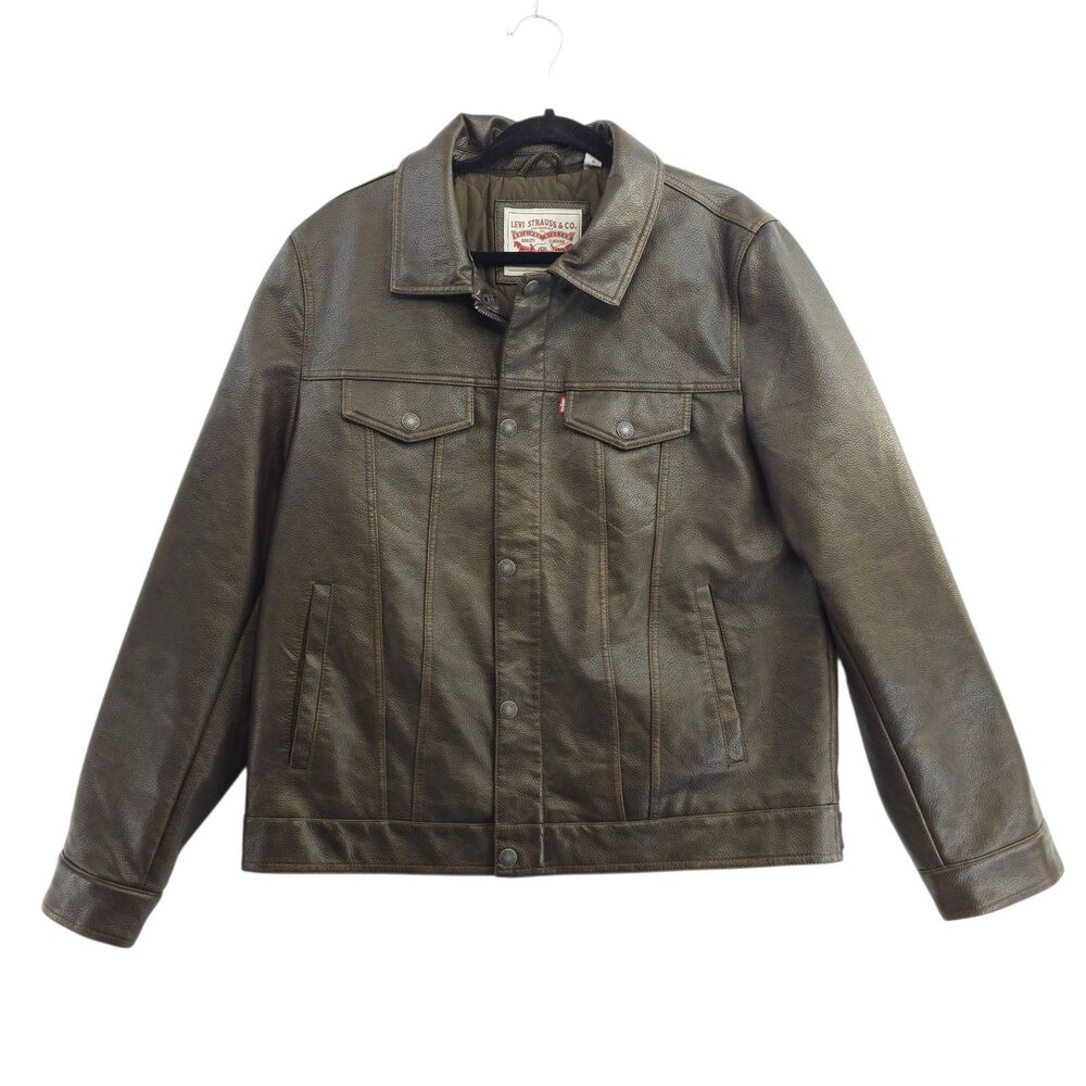 Levi's Men's Brown Faux Leather Trucker Jacket Size L LM3RU545